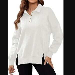 Oversized XL Henely‎ Long Sleeve Button Down Sweatshirt Split Hem FITS 2X